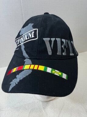 VTG Vietnam Veteran Map Cotton Embroidered  Colored Ribbon Baseball Cap Black